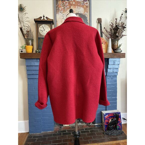 EILEEN FISHER 1X Woman 100% Wool Red Cardigan Sweater Coat Shaket Boiled Felted - Picture 5 of 16